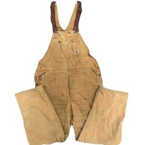 Carhartt Duck Canvas Distressed Bibs Overalls Men's Lined VTG USA 42x34 Workwear